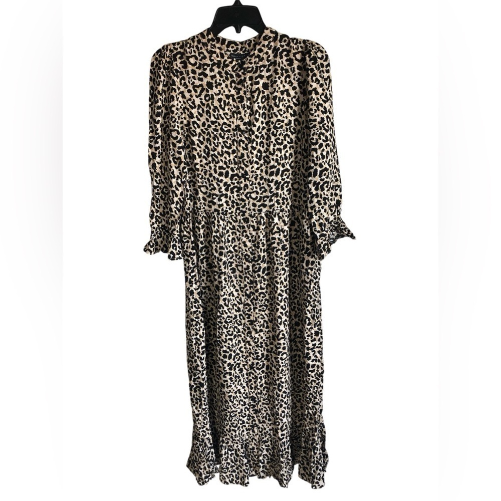 ASOS NWOT Leopard Print Cottage Prairie Button Up Tier Smocked Maxi Dress Size 6 - Picture 5 of 9